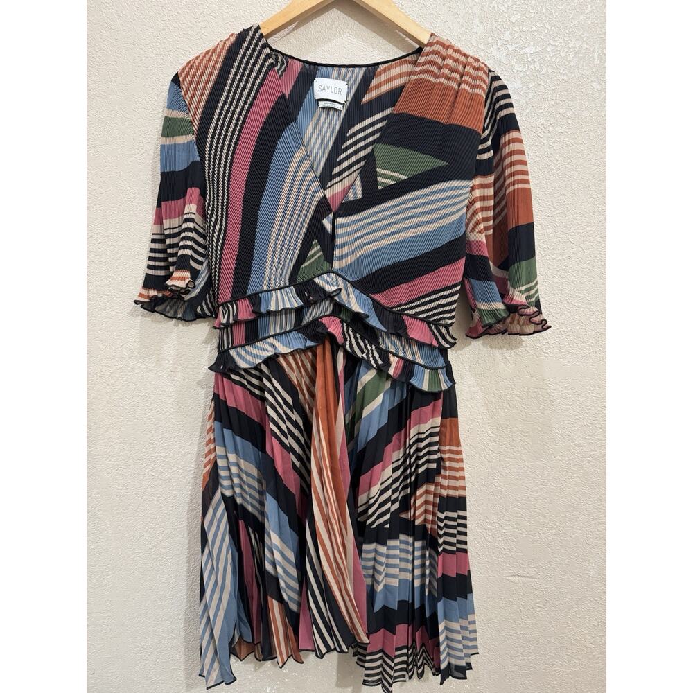 Saylor Pleated Striped Mini Dress Women's Size A